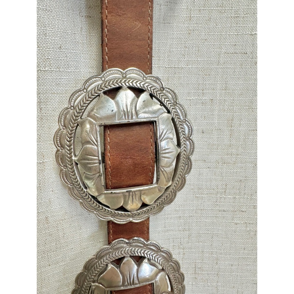 Vintage '93 Brown Leather Sunflower Silver Concho Belt Womens Large Southwestern - Picture 12 of 16